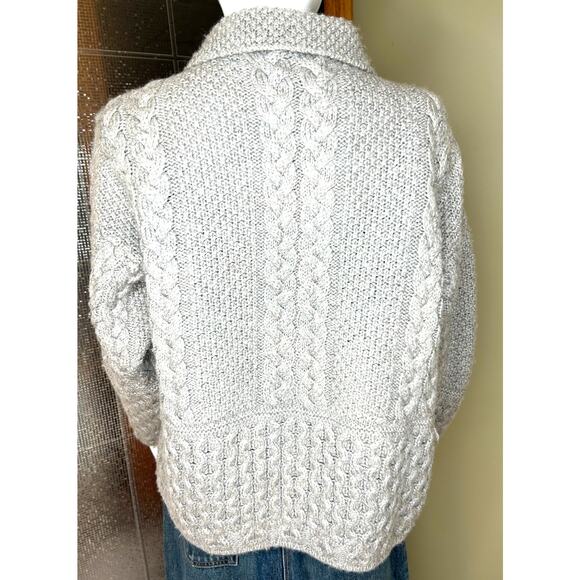 Cladyknit Irish Merino New Wool Cable Knit Cardigan Fisherman Sweater Collar Med - Picture 8 of 13